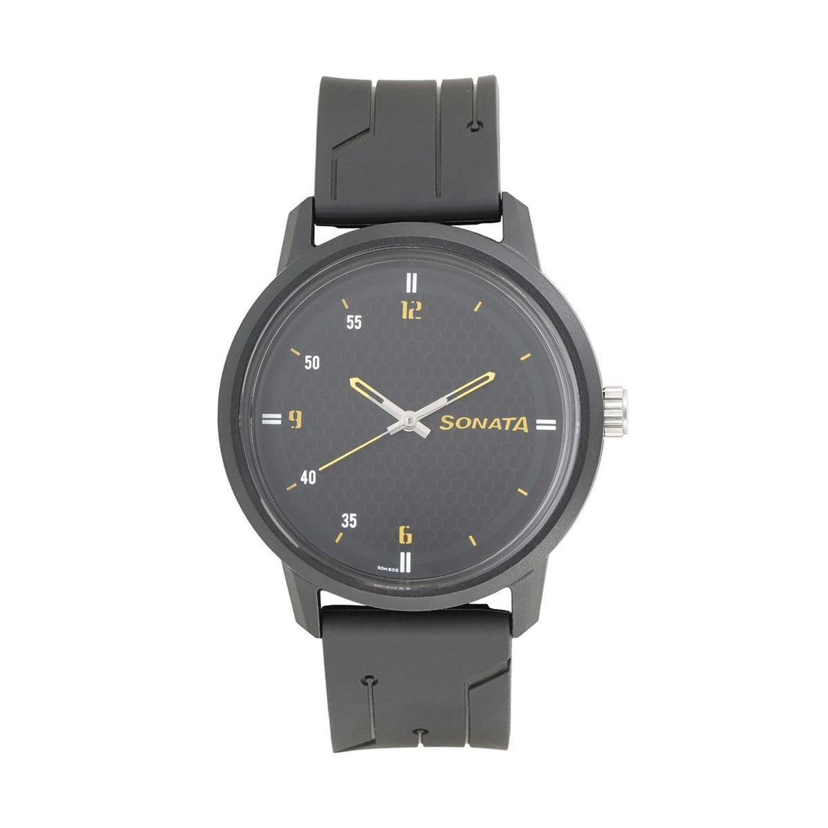 Sonata Black Dial Grey Plastic Strap Analog Watch for Men