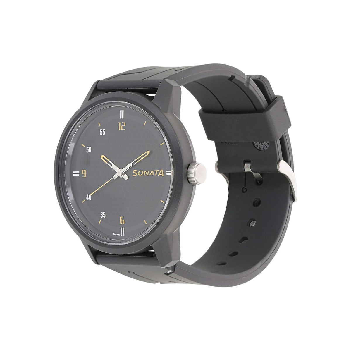 Sonata Black Dial Grey Plastic Strap Analog Watch for Men