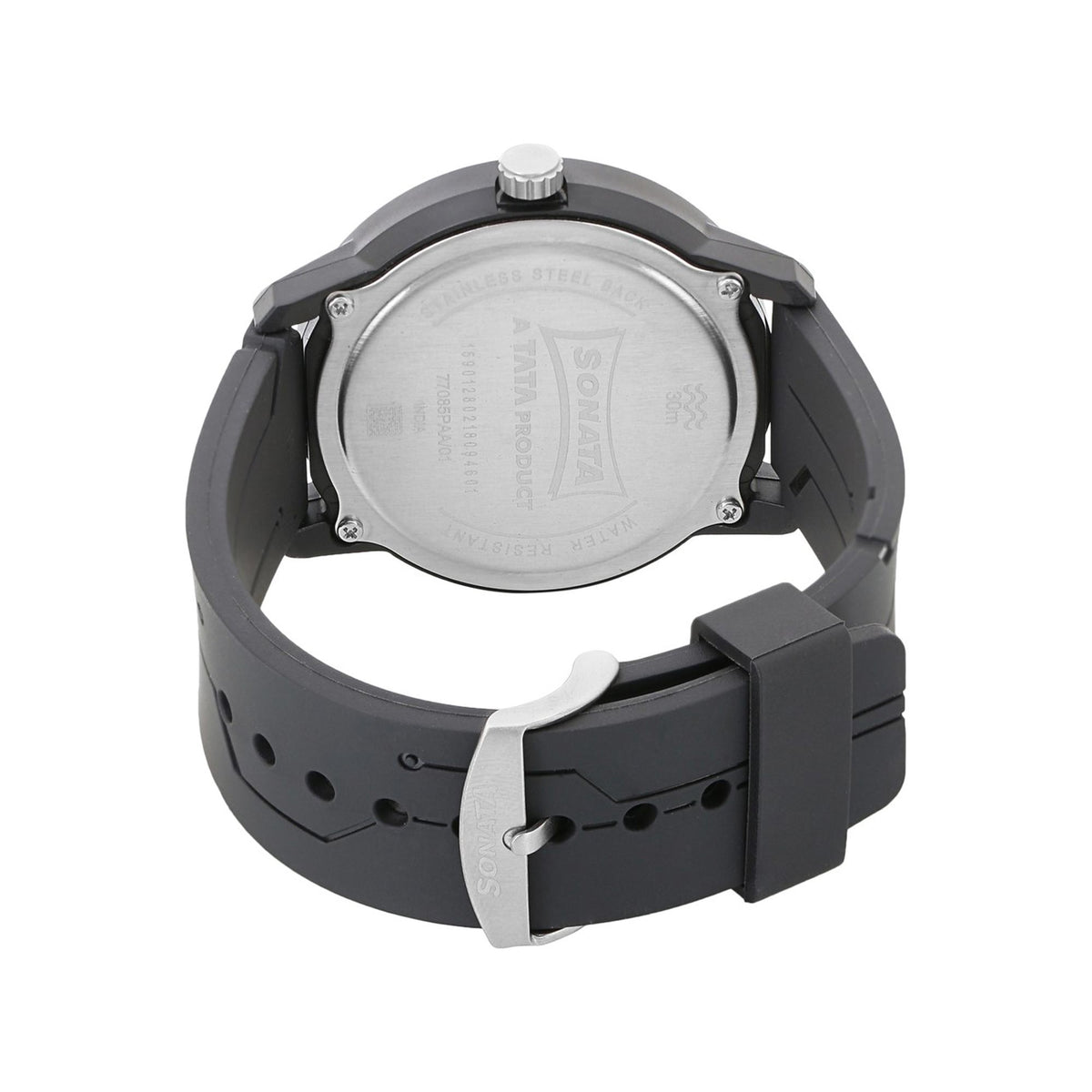 Sonata Black Dial Grey Plastic Strap Analog Watch for Men