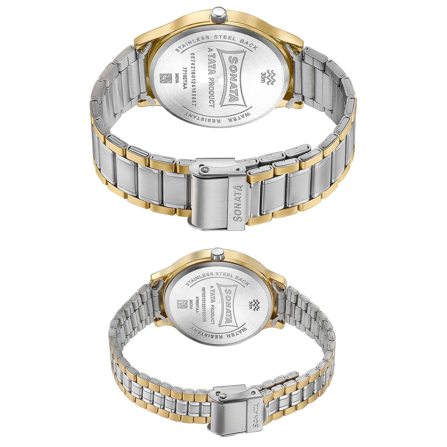Sonata Bandhan Silver Dial Two Toned Stainless Steel Strap Analog Watch for Couple