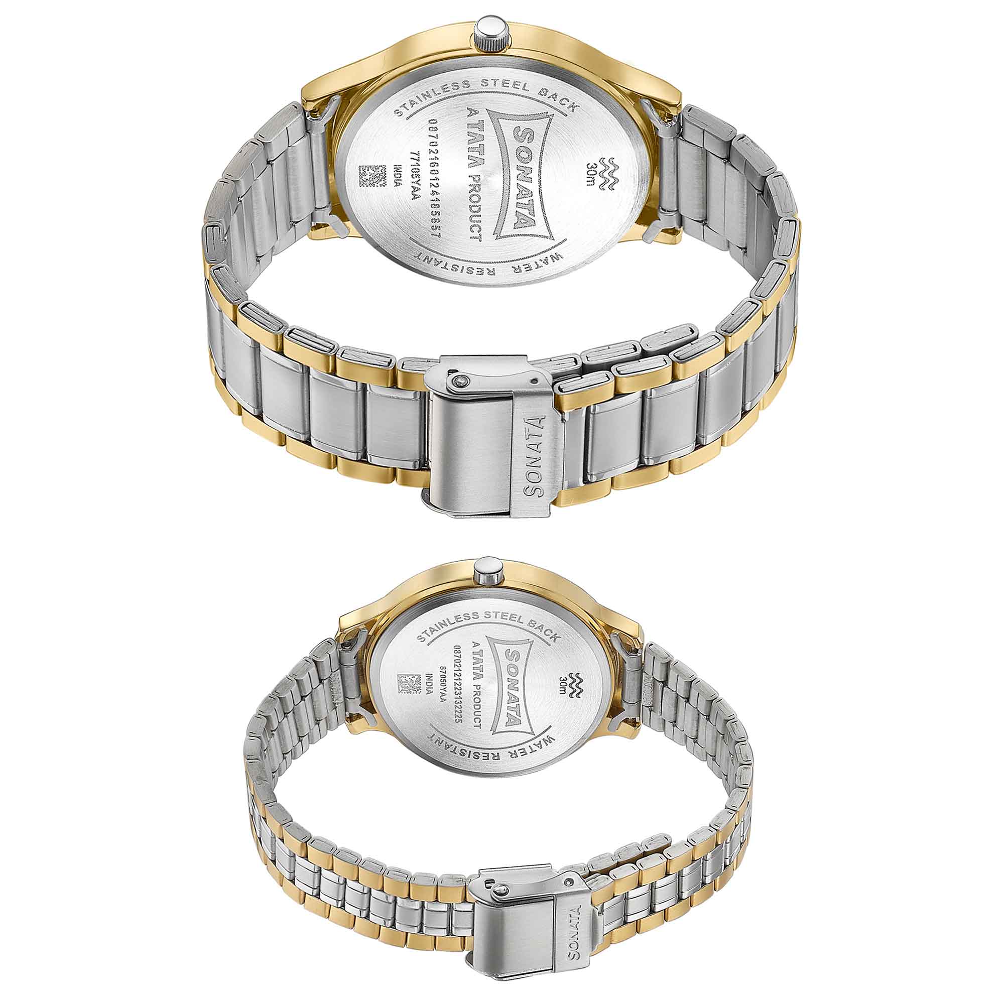 Sonata Bandhan Silver Dial Two Toned Stainless Steel Strap Analog Watch for Couple