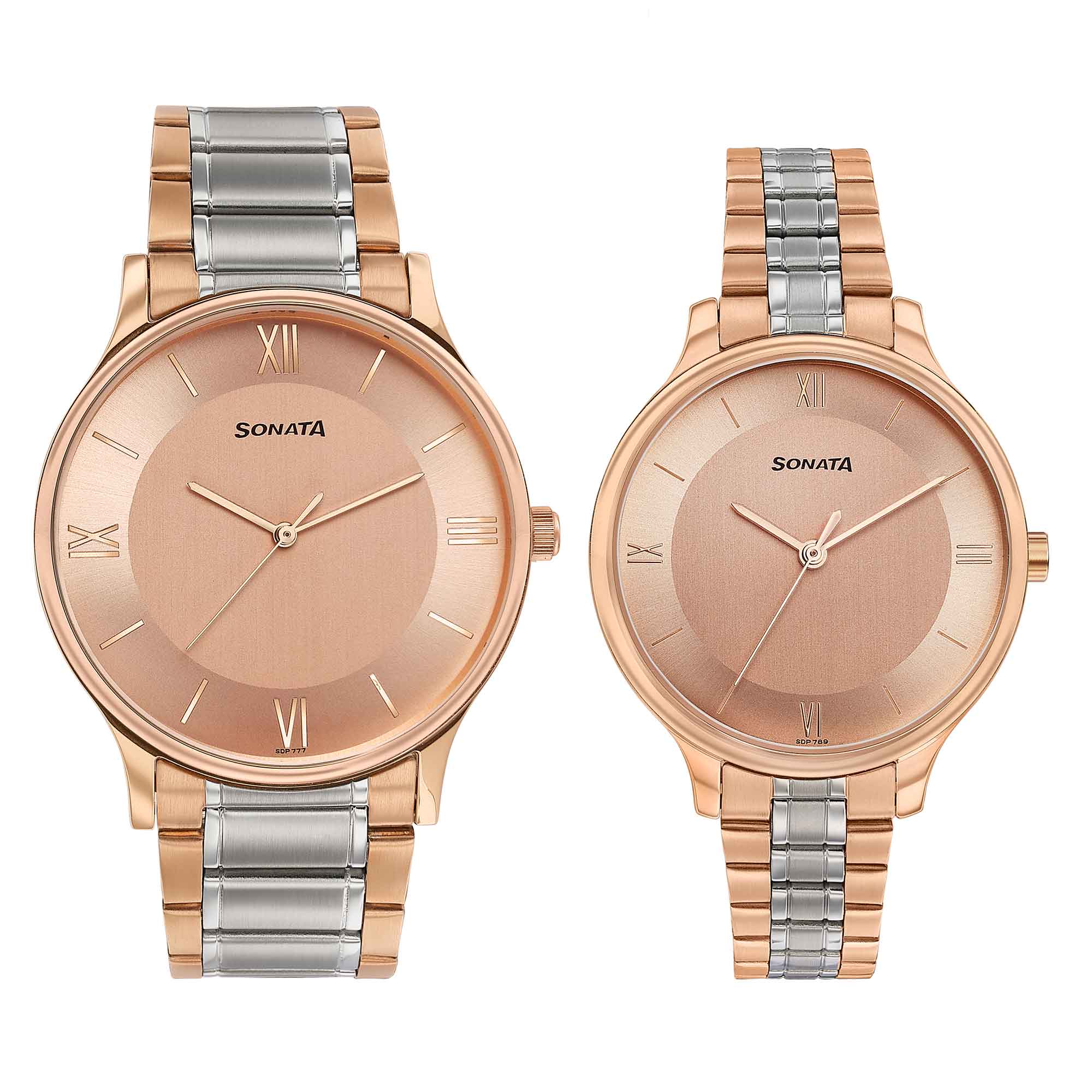 Sonata Bandhan Rose Gold Dial Two Toned Stainless Steel Strap Analog Watch for Couple