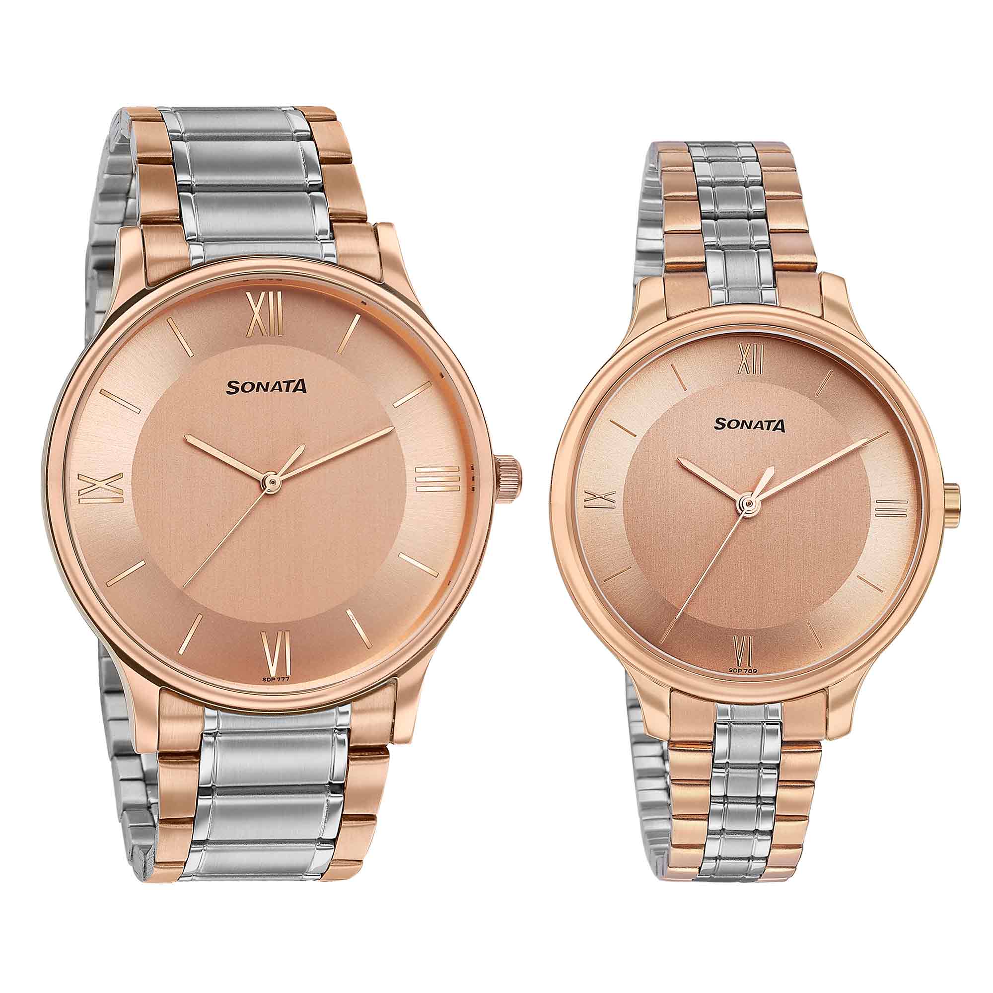 Sonata Bandhan Rose Gold Dial Two Toned Stainless Steel Strap Analog Watch for Couple