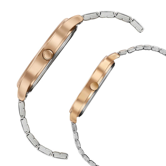 Sonata Bandhan Rose Gold Dial Two Toned Stainless Steel Strap Analog Watch for Couple