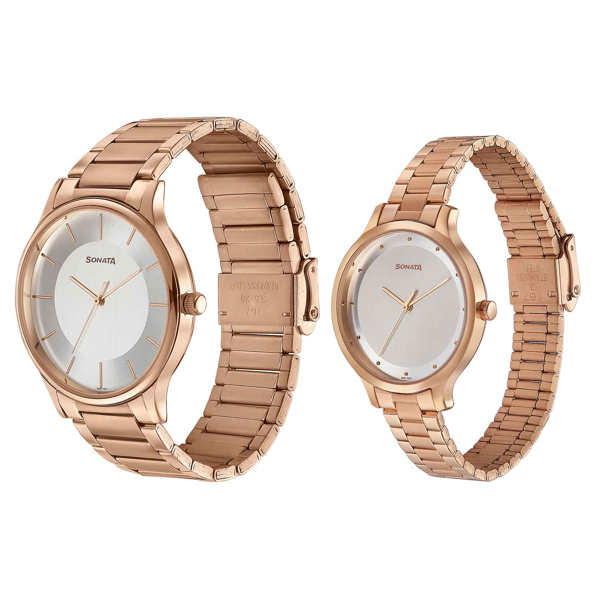 Sonata Bandhan Silver Dial Rose Gold Metal Strap Analog Watch for Couple