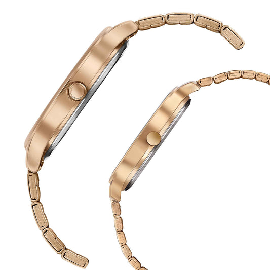 Sonata Bandhan Silver Dial Rose Gold Metal Strap Analog Watch for Couple