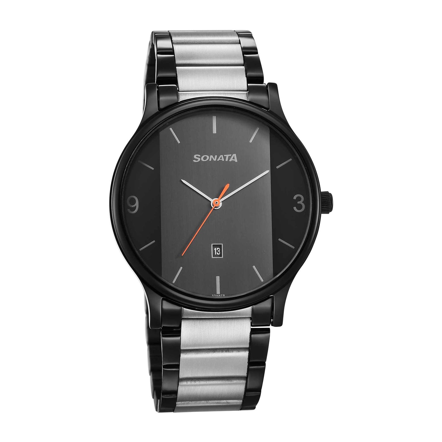 Sonata Black Dial Two Toned Metal Strap Analog Watch for Men