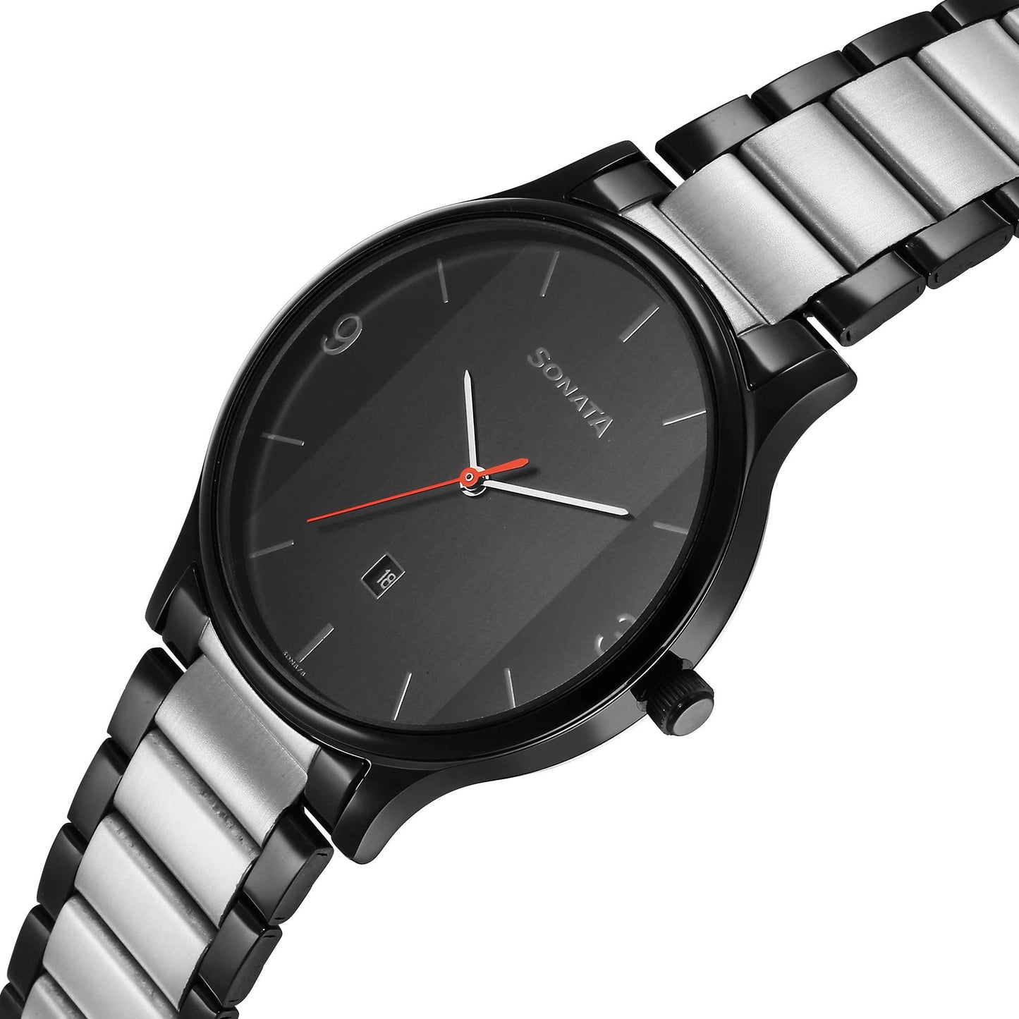 Sonata Black Dial Two Toned Metal Strap Analog Watch for Men