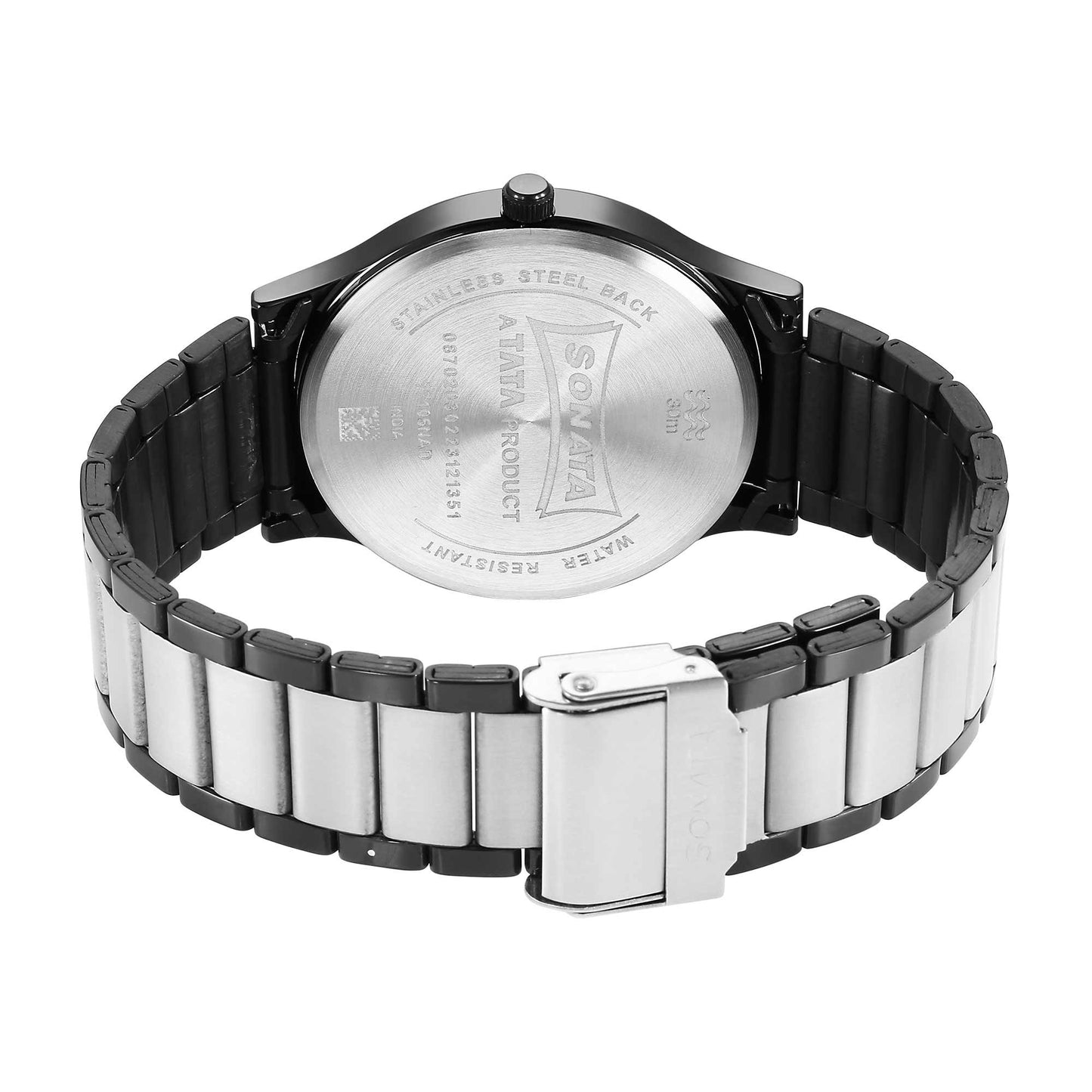Sonata Black Dial Two Toned Metal Strap Analog Watch for Men