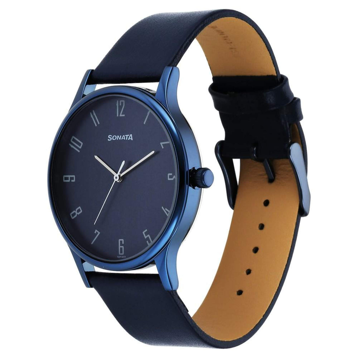 Sonata Blue Dial Leather Strap Analog Watch for Men