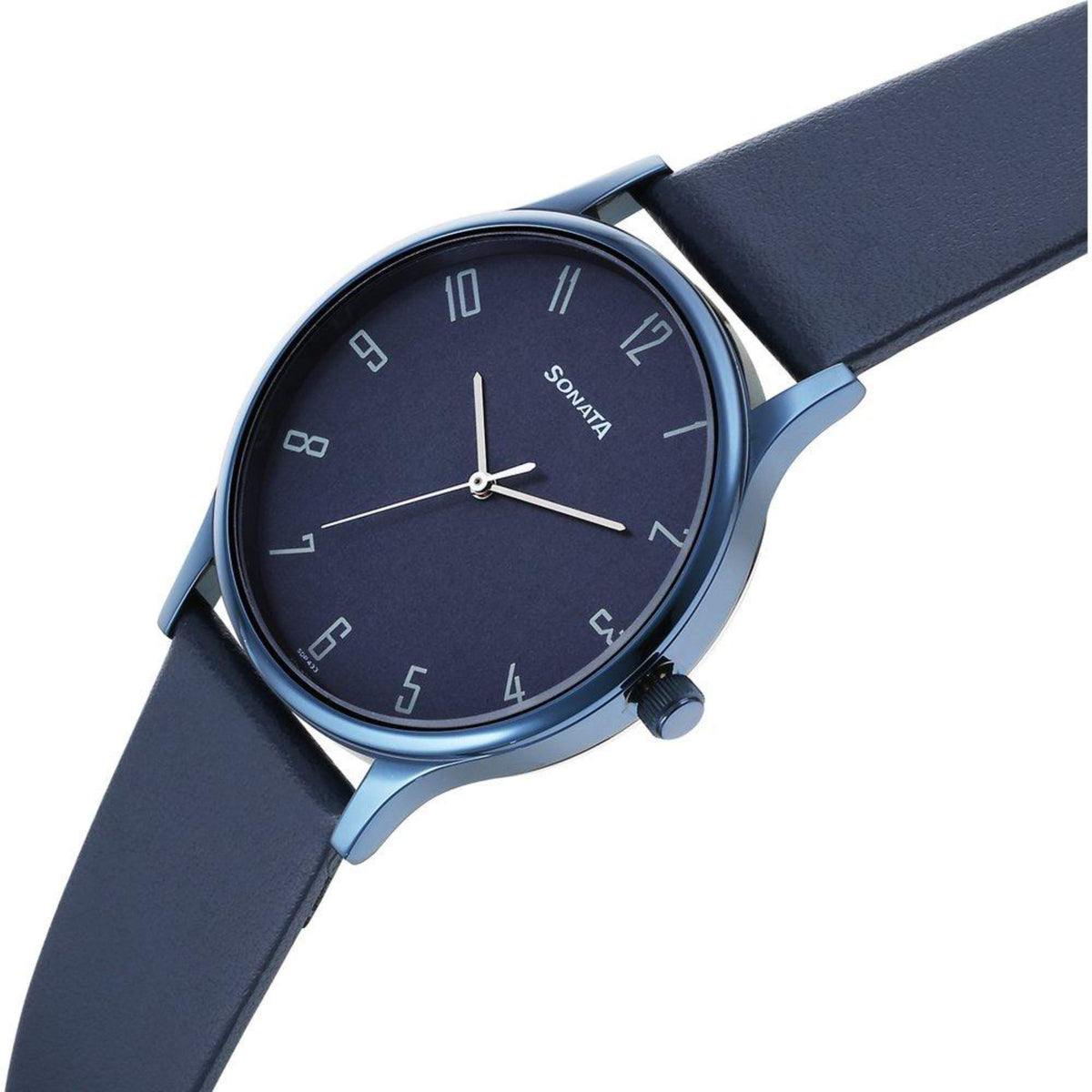 Sonata Blue Dial Leather Strap Analog Watch for Men