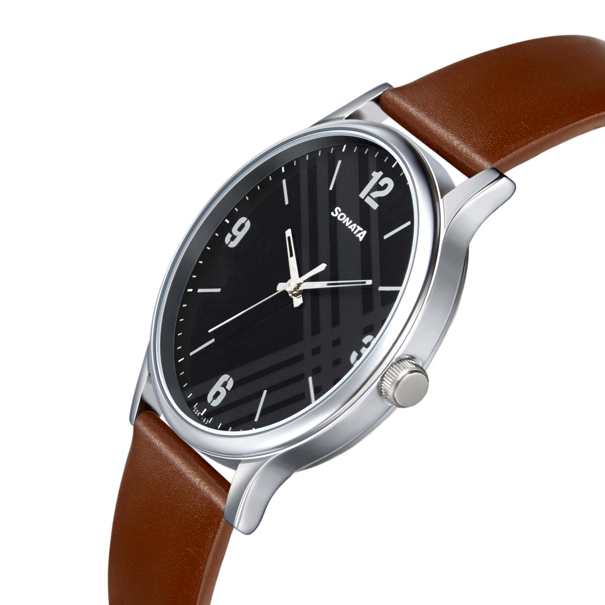 Sonata Black Dial Brown Leather Strap Analog Watch for Men