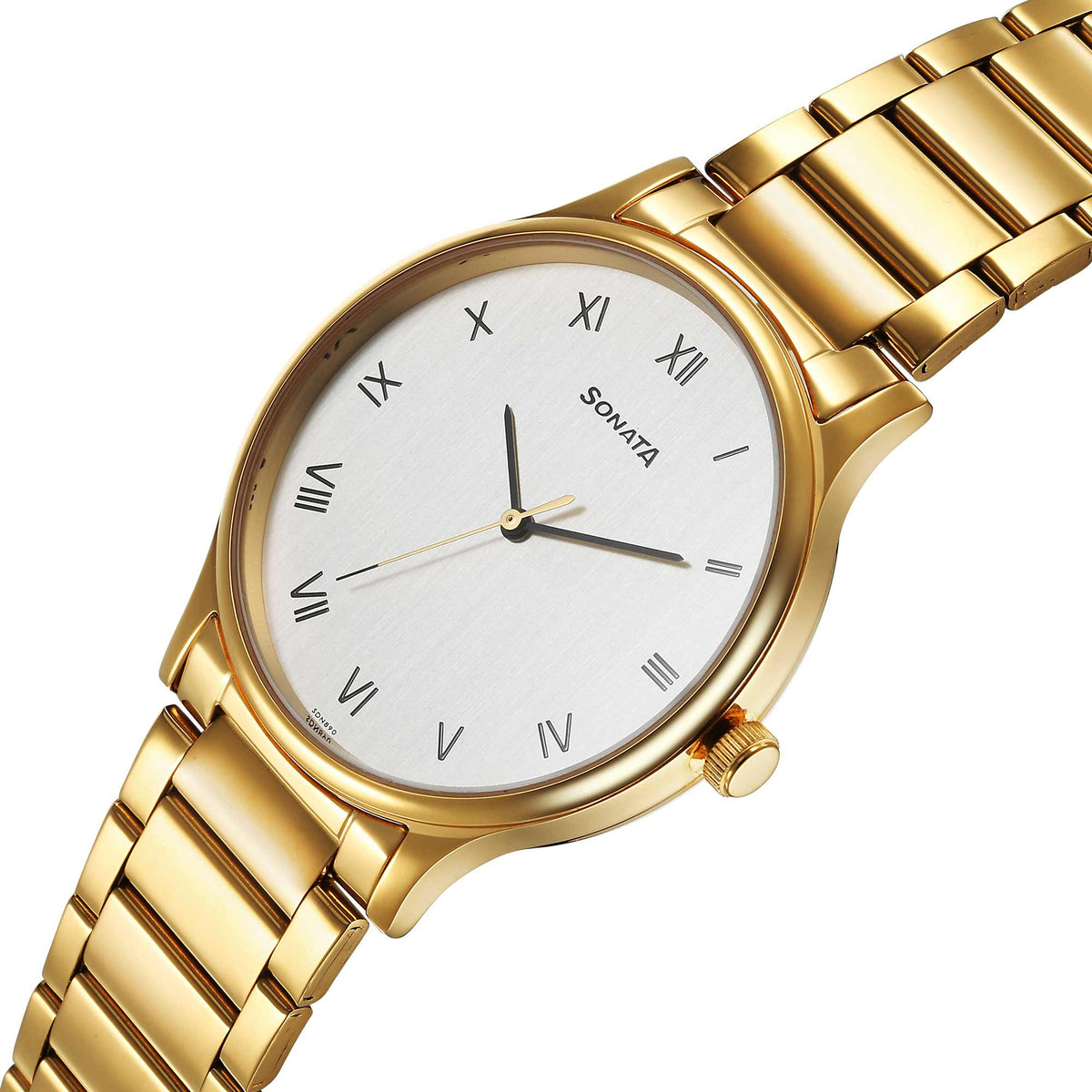 Sonata Silver Dial Gold Stainless Steel Strap Analog Watch for Men