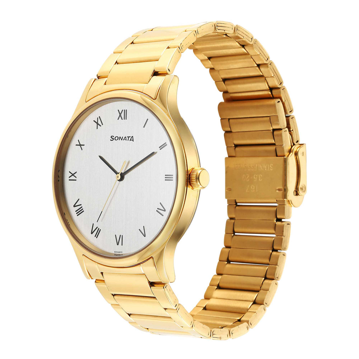Sonata Silver Dial Gold Stainless Steel Strap Analog Watch for Men