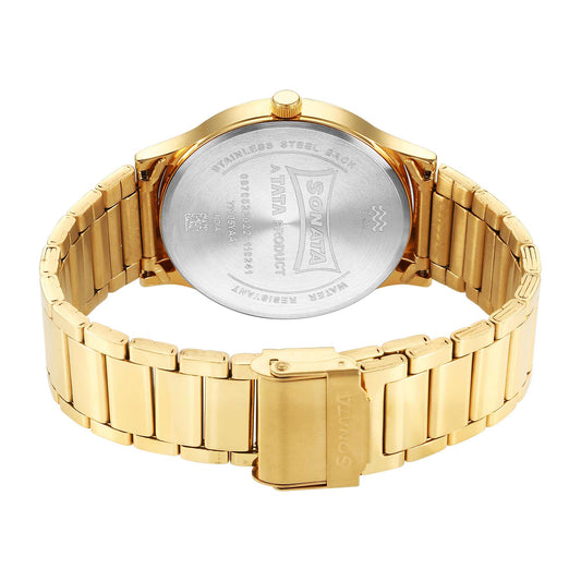 Sonata Silver Dial Gold Stainless Steel Strap Analog Watch for Men