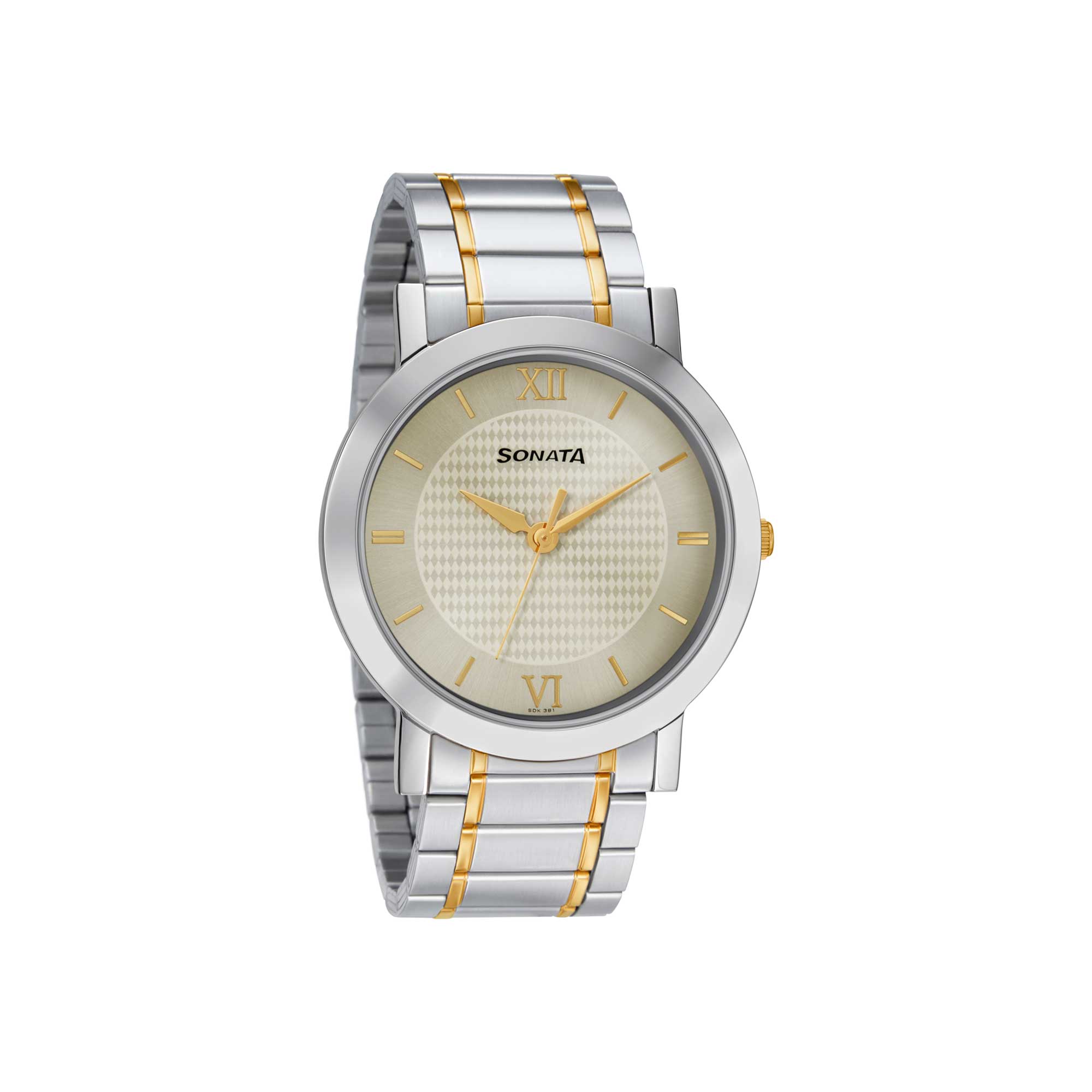 Sonata Champagne Dial Two Toned Stainless Steel Strap Analog Watch for Men