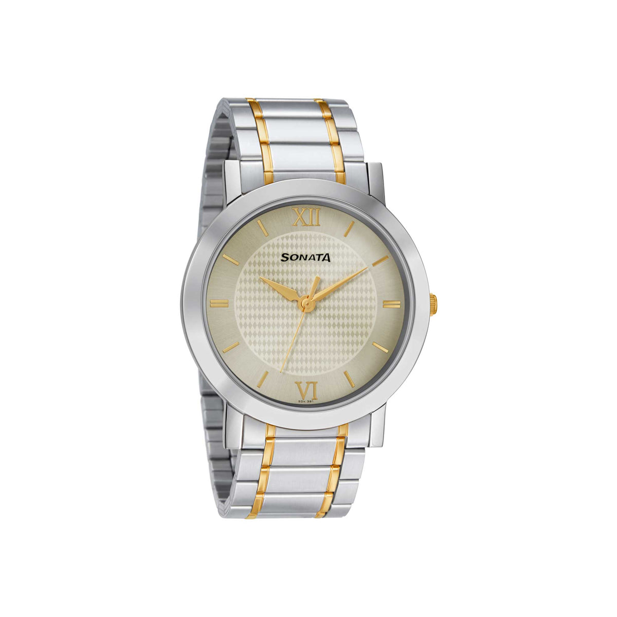 Sonata Champagne Dial Two Toned Stainless Steel Strap Analog Watch for Men