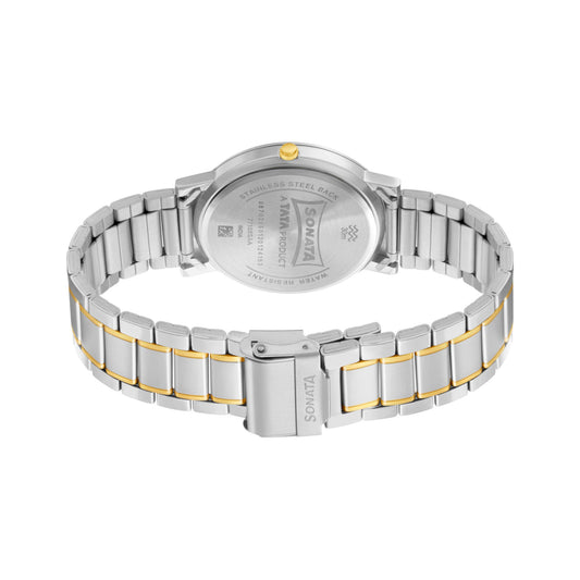 Sonata Champagne Dial Two Toned Stainless Steel Strap Analog Watch for Men