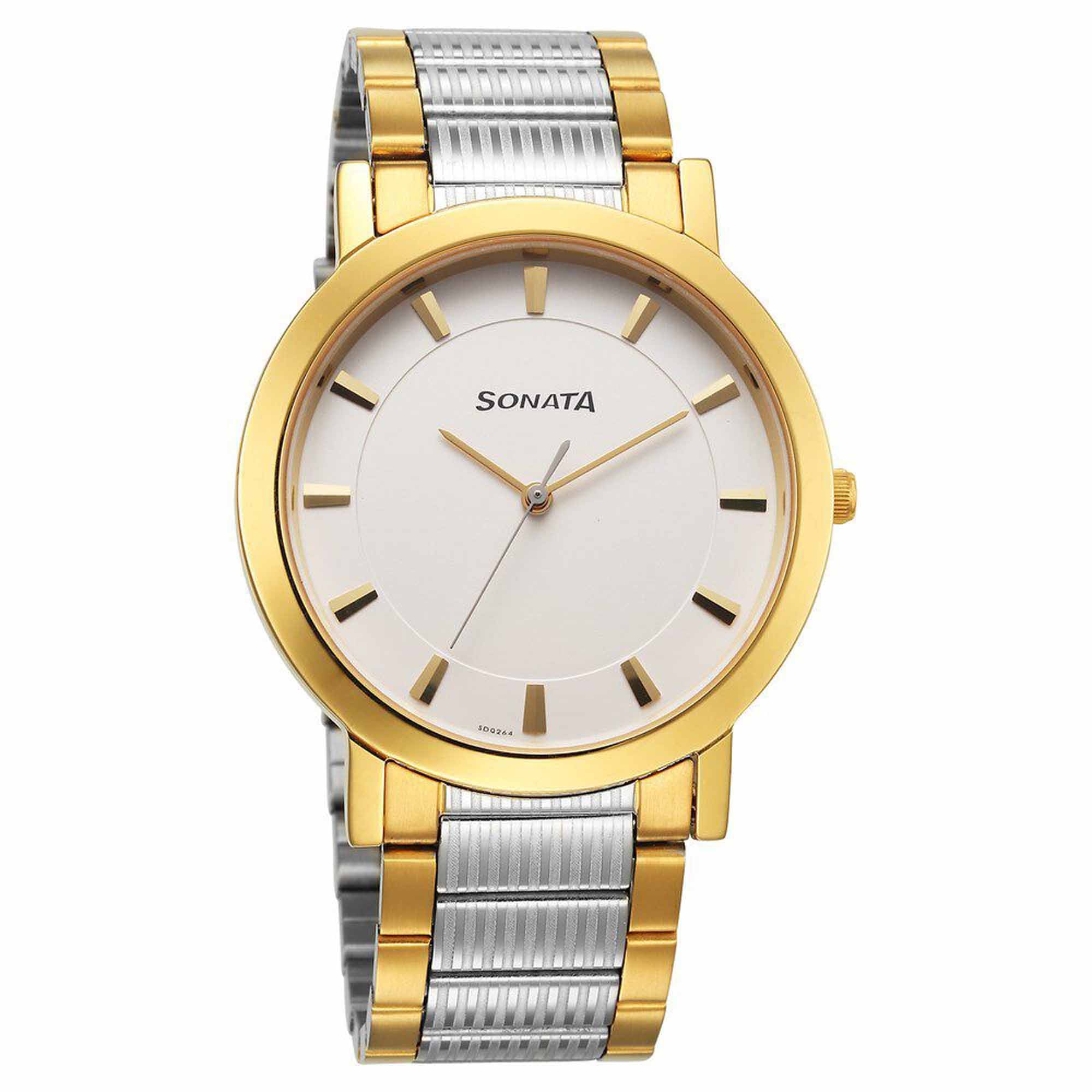 Sota Utsav Quartz Alog White Dial Stainless Steel Strap Watch for Men (77108BM05)