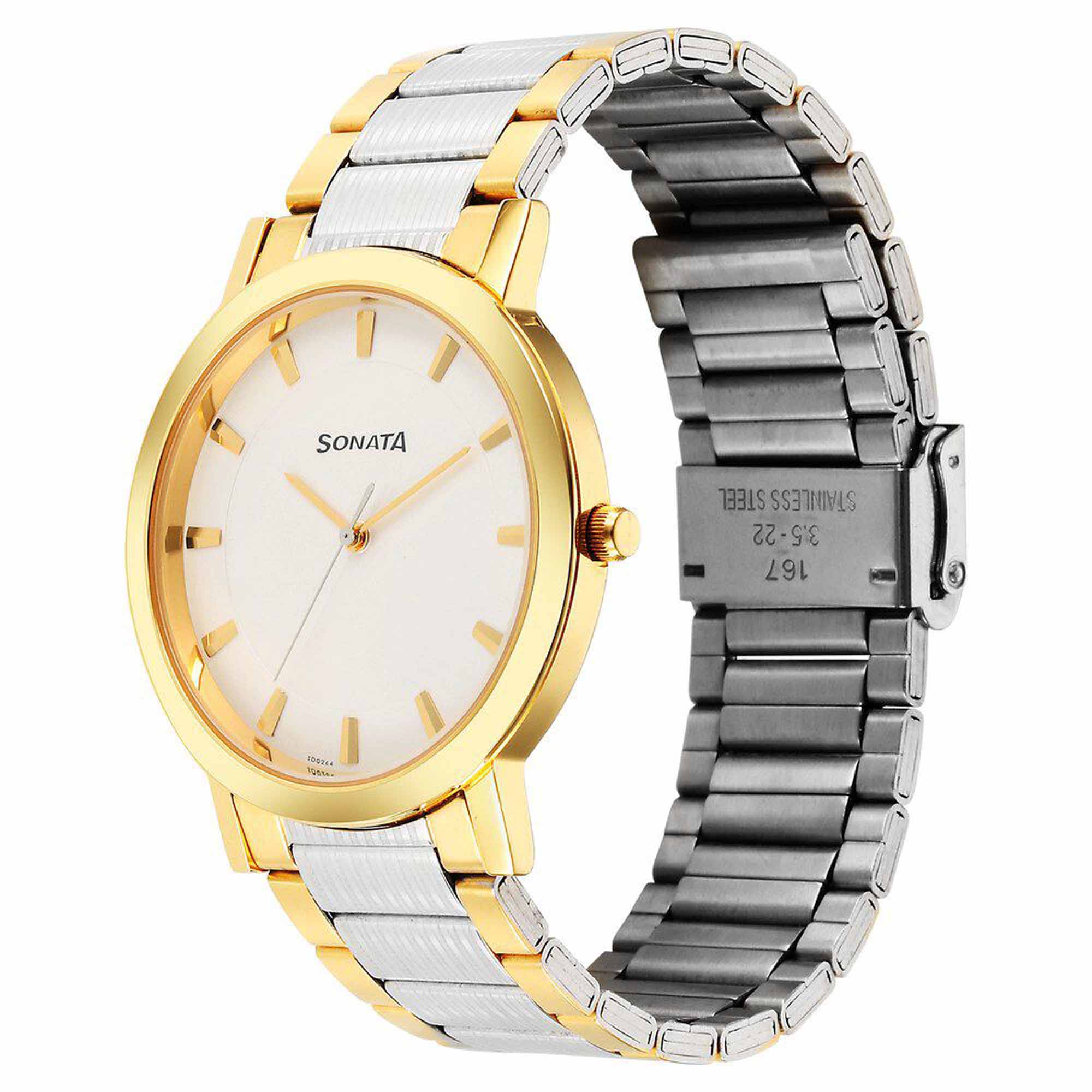 Sota Utsav Quartz Alog White Dial Stainless Steel Strap Watch for Men (77108BM05)