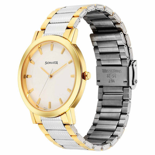Sota Utsav Quartz Alog White Dial Stainless Steel Strap Watch for Men (77108BM05)