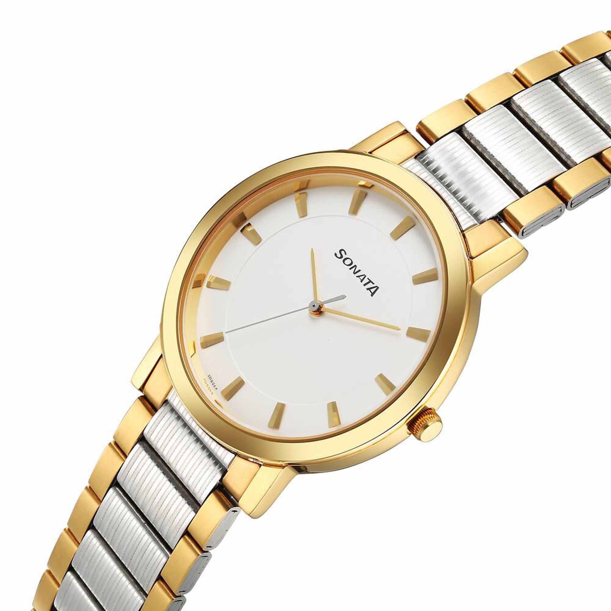 Sota Utsav Quartz Alog White Dial Stainless Steel Strap Watch for Men (77108BM05)