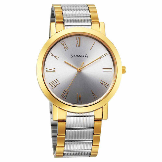 Sota Utsav Quartz Alog Grey Dial Stainless Steel Strap Watch for Men (77108BM06)