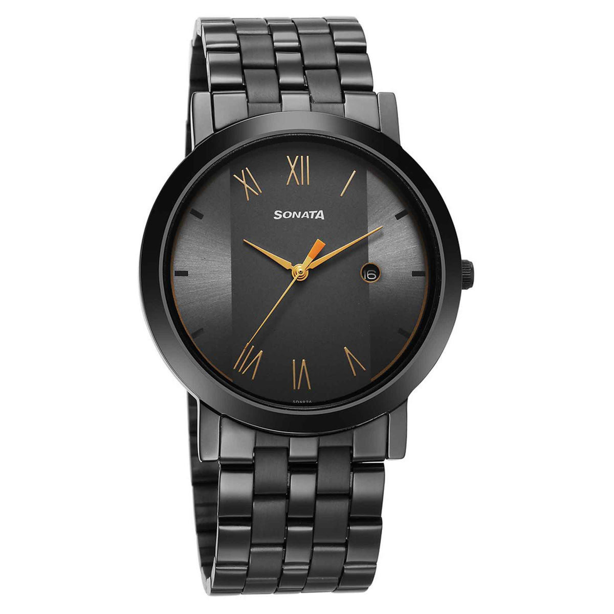 Sonata Grey Dial Black Stainless Steel Strap Analog with Date Watch for Men
