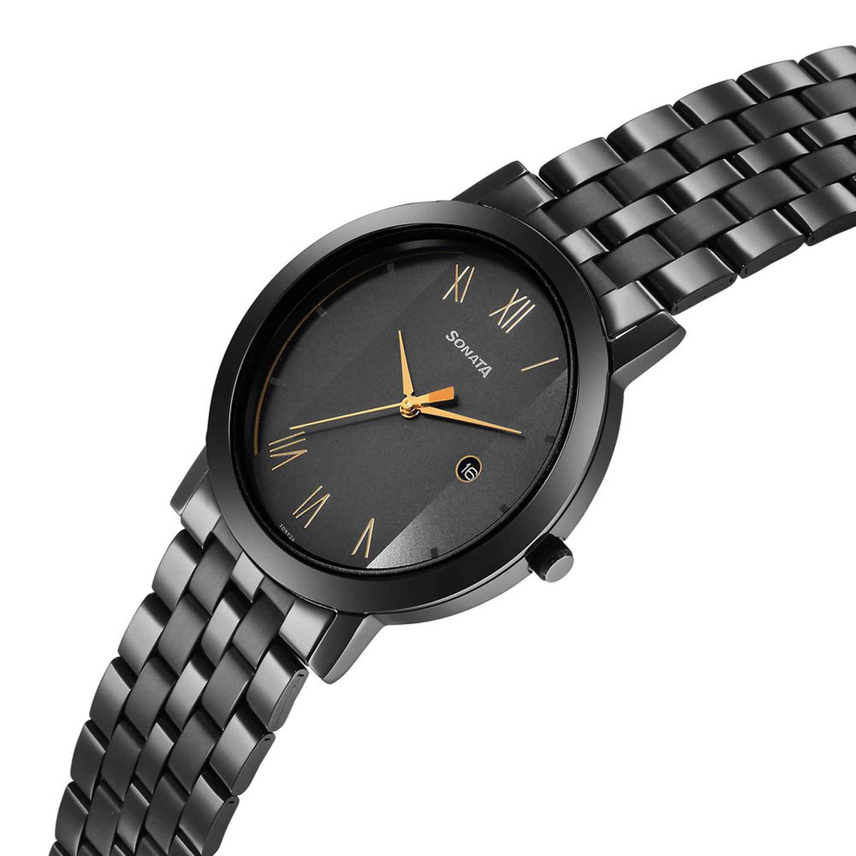 Sonata Grey Dial Black Stainless Steel Strap Analog with Date Watch for Men