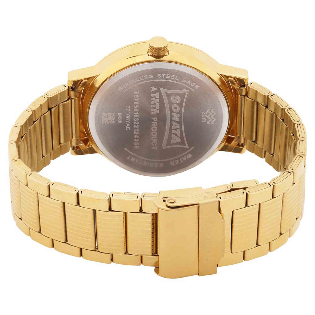Sonata White Dial Gold Stainless Steel Strap Analog with Date and Day Watch for Men
