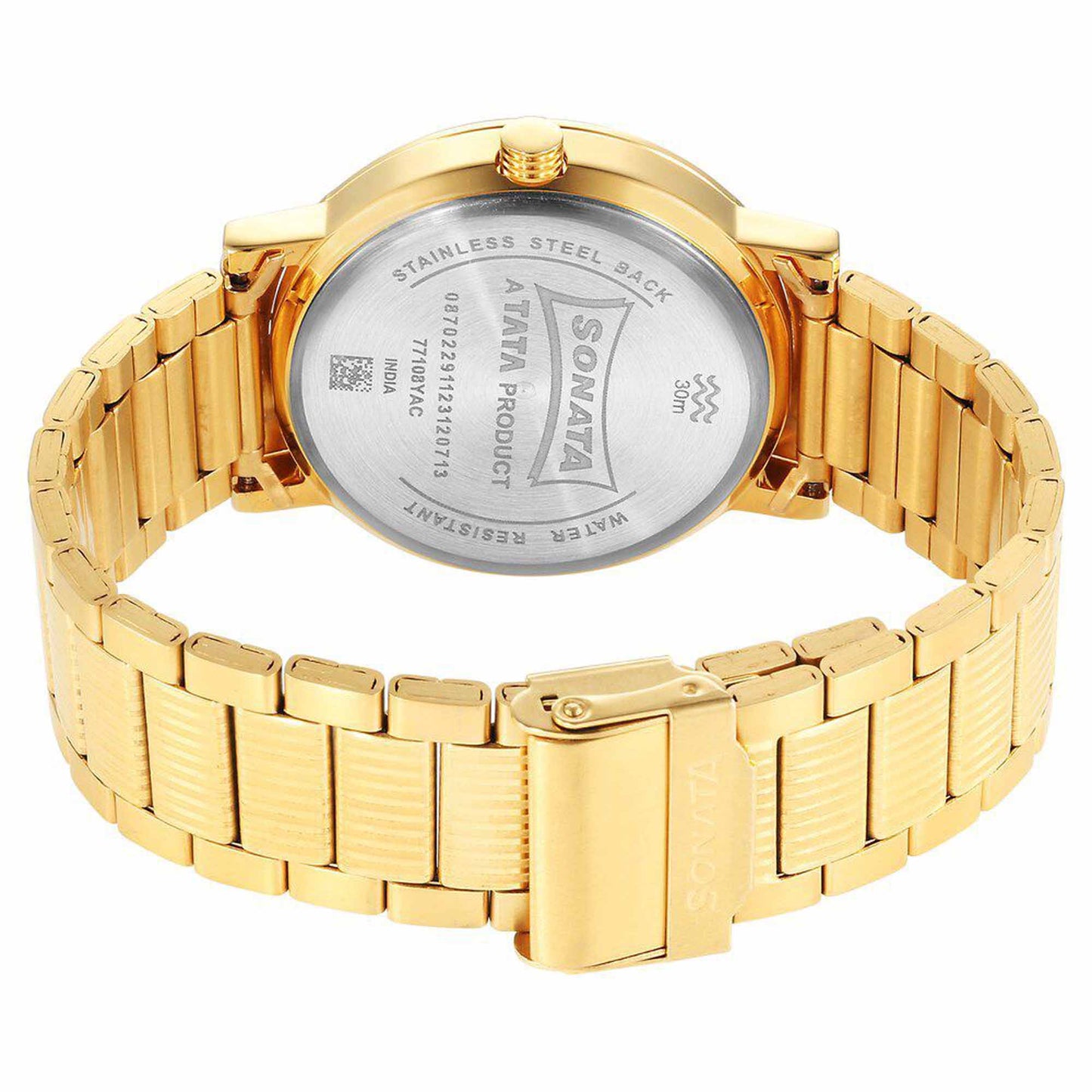 Sota Utsav Quartz Alog with Day and Date Champagne Dial Stainless Steel Strap Watch for Men (77108YM11)