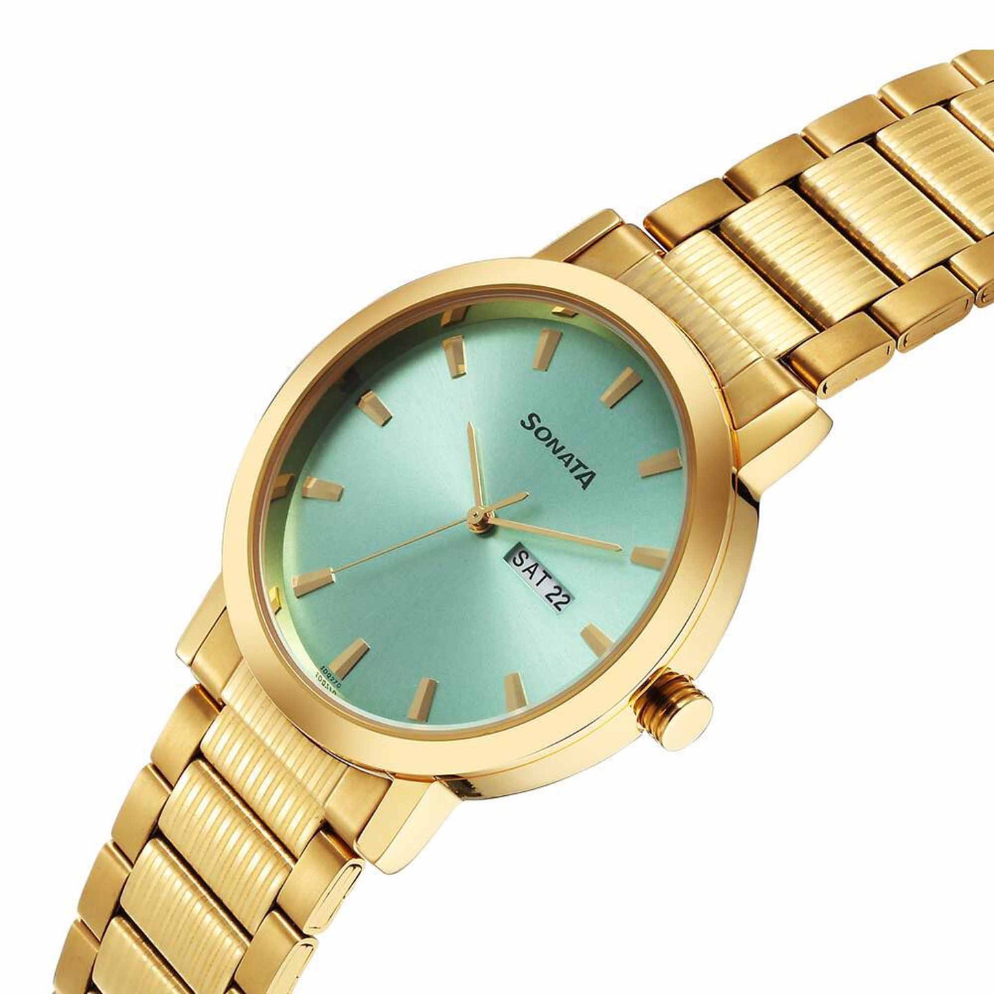 Sota Utsav Quartz Alog with Day and Date Green Dial Stainless Steel Strap Watch for Men (77108YM12)