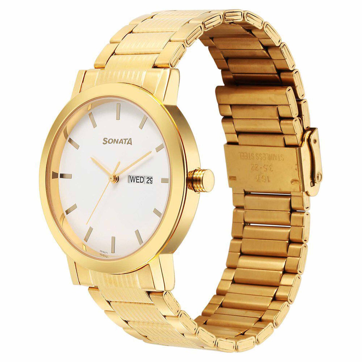 Sonata Utsav Quartz Analog with Day and Date White Dial Stainless Steel Strap Watch for Men