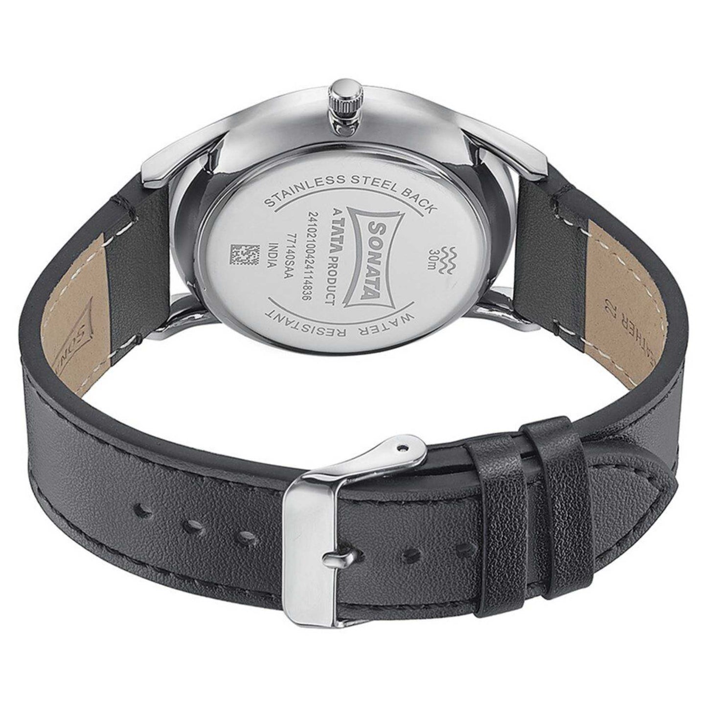 Sota Quartz Alog Silver Dial Black Leather Strap Watch For Men (77140SL01)