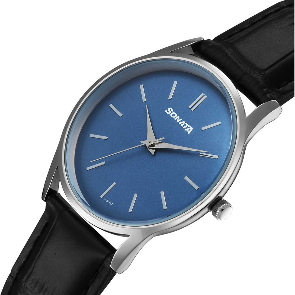 Sonata Blue Dial Black Leather Strap Analog Watch for Men