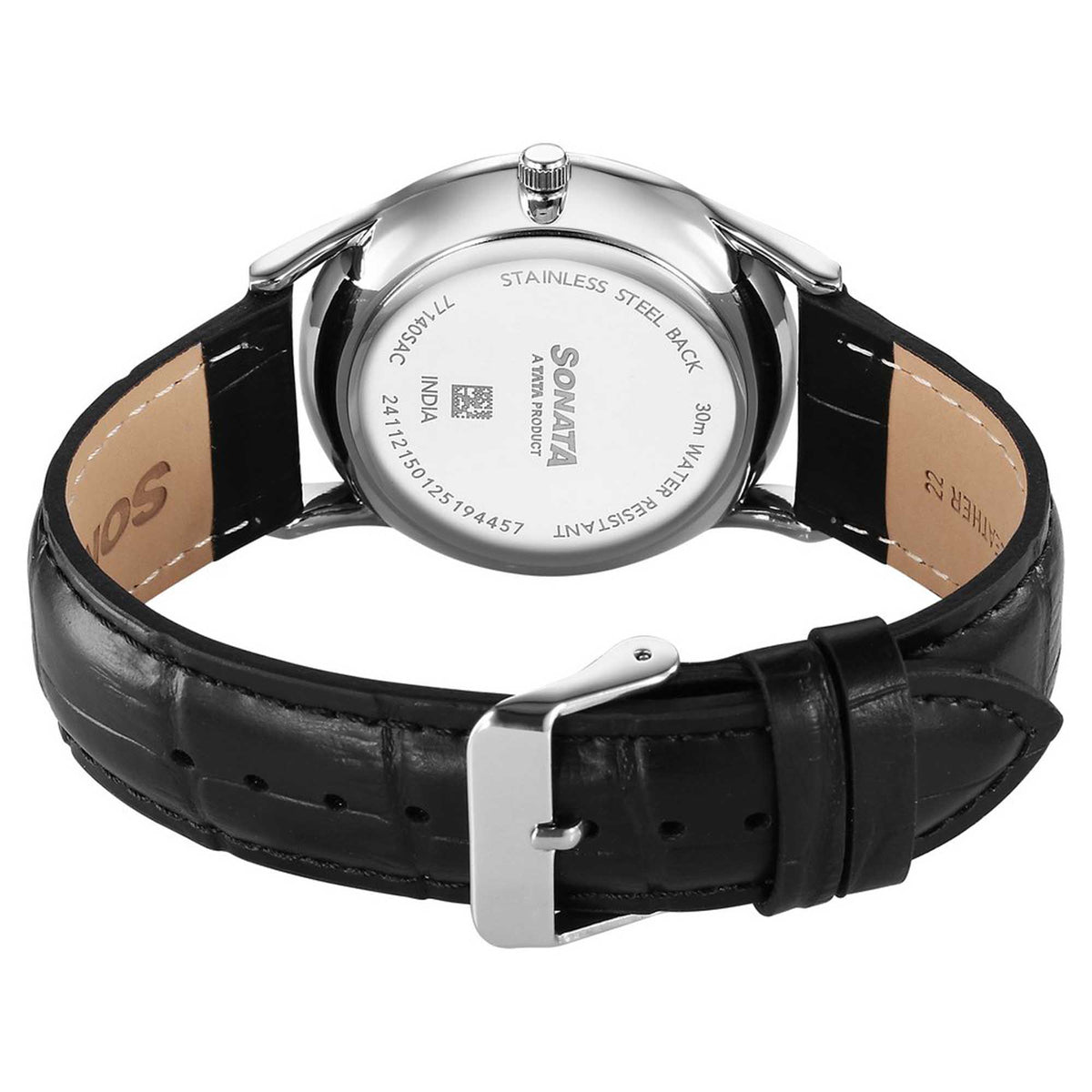 Sonata Blue Dial Black Leather Strap Analog Watch for Men