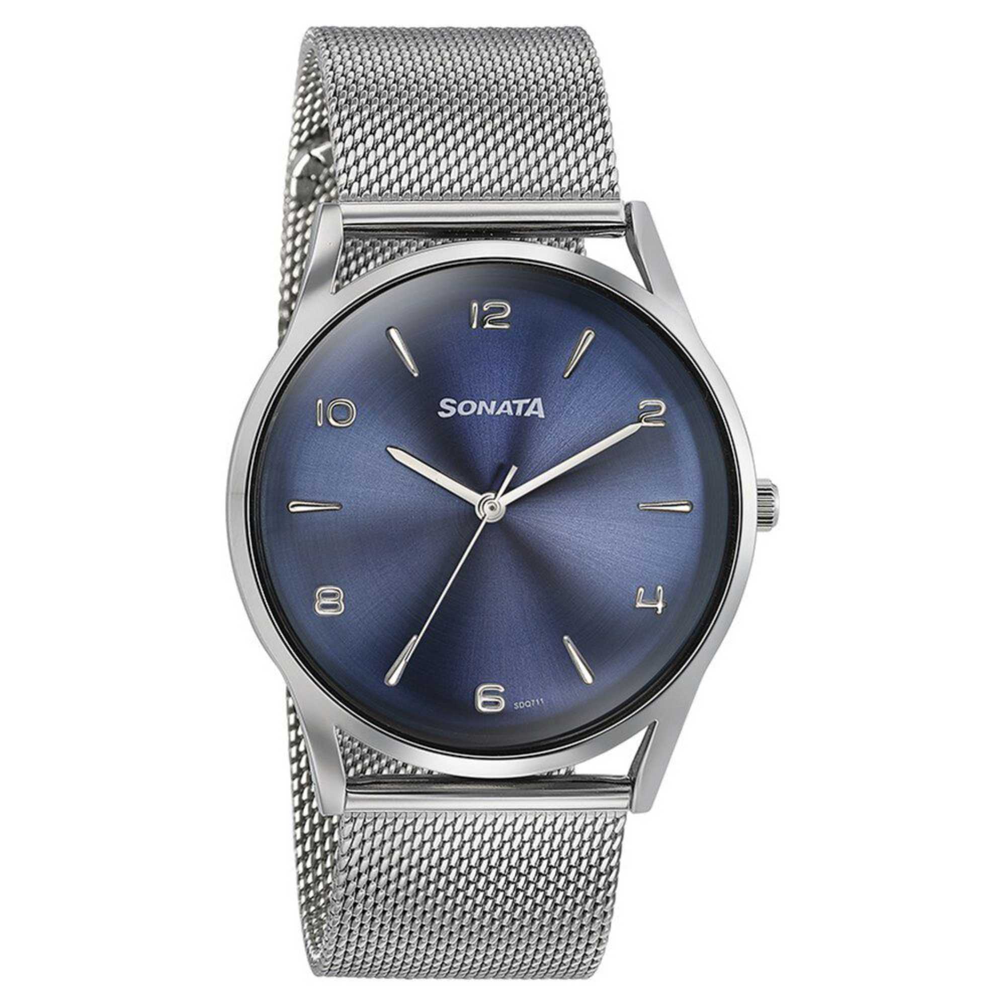 Sota Quartz Alog Blue Dial Silver Stainless Steel Strap Watch For Men (77140SM01)