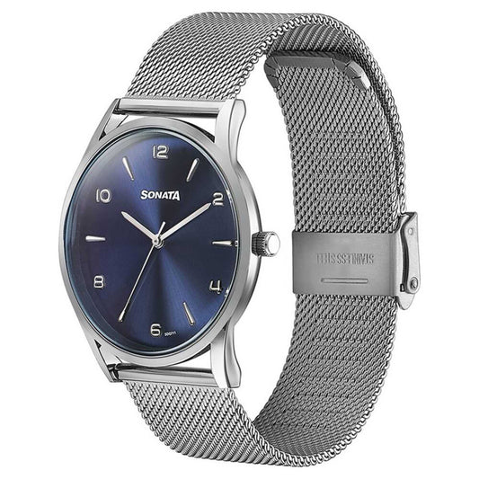 Sota Quartz Alog Blue Dial Silver Stainless Steel Strap Watch For Men (77140SM01)