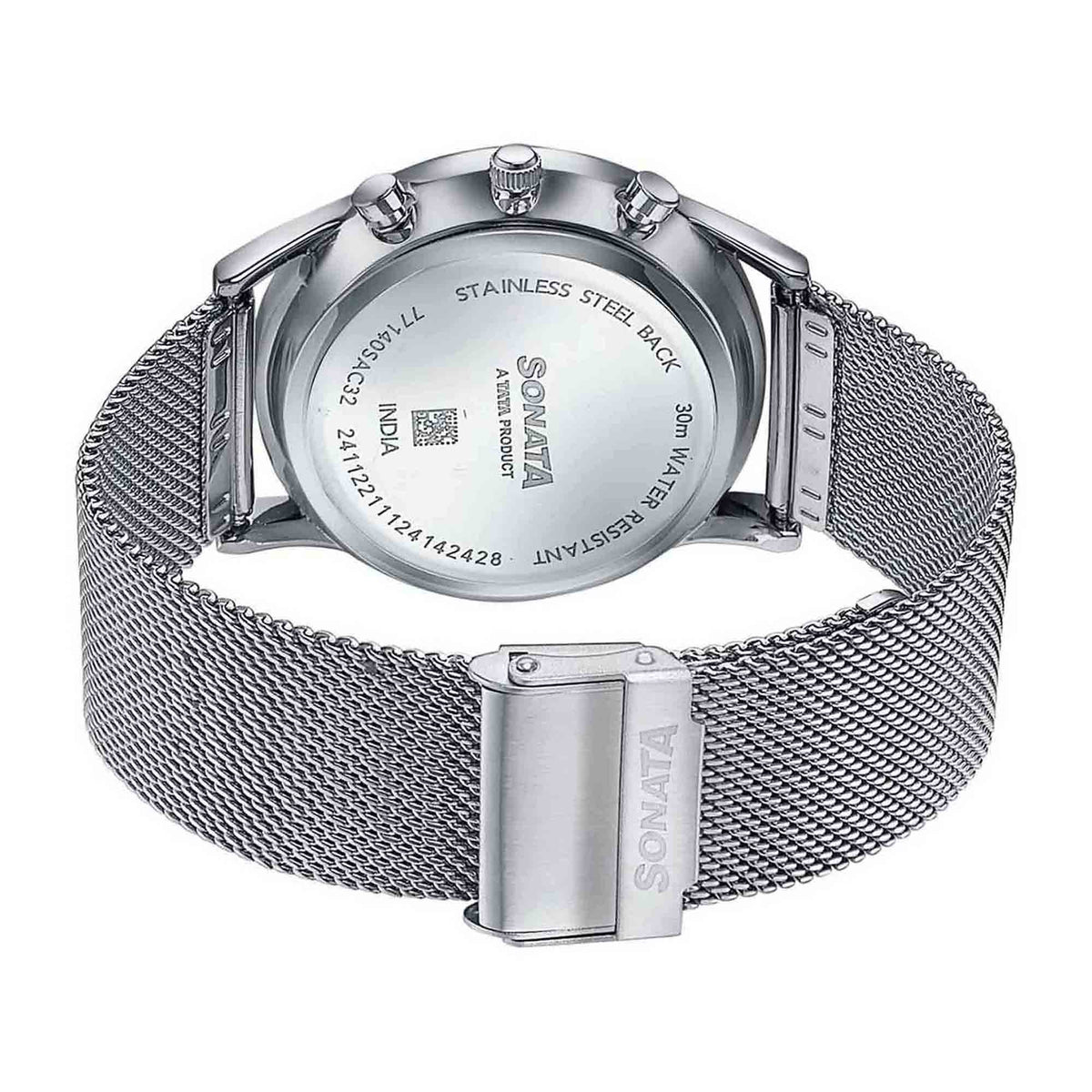 Sonata Blue Dial Silver Stainless Steel Strap Multifunction Watch for Men