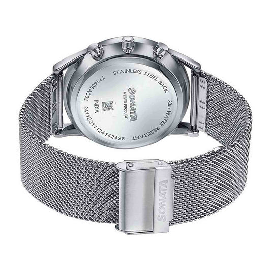 Sonata Blue Dial Silver Stainless Steel Strap Multifunction Watch for Men