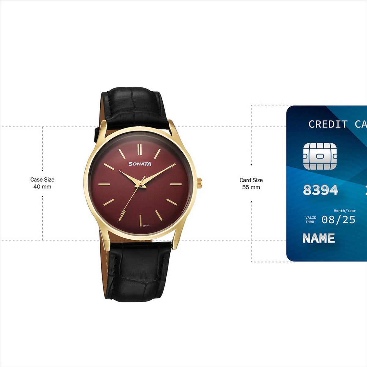 Sonata Maroon Dial Black Leather Strap Analog Watch for Men