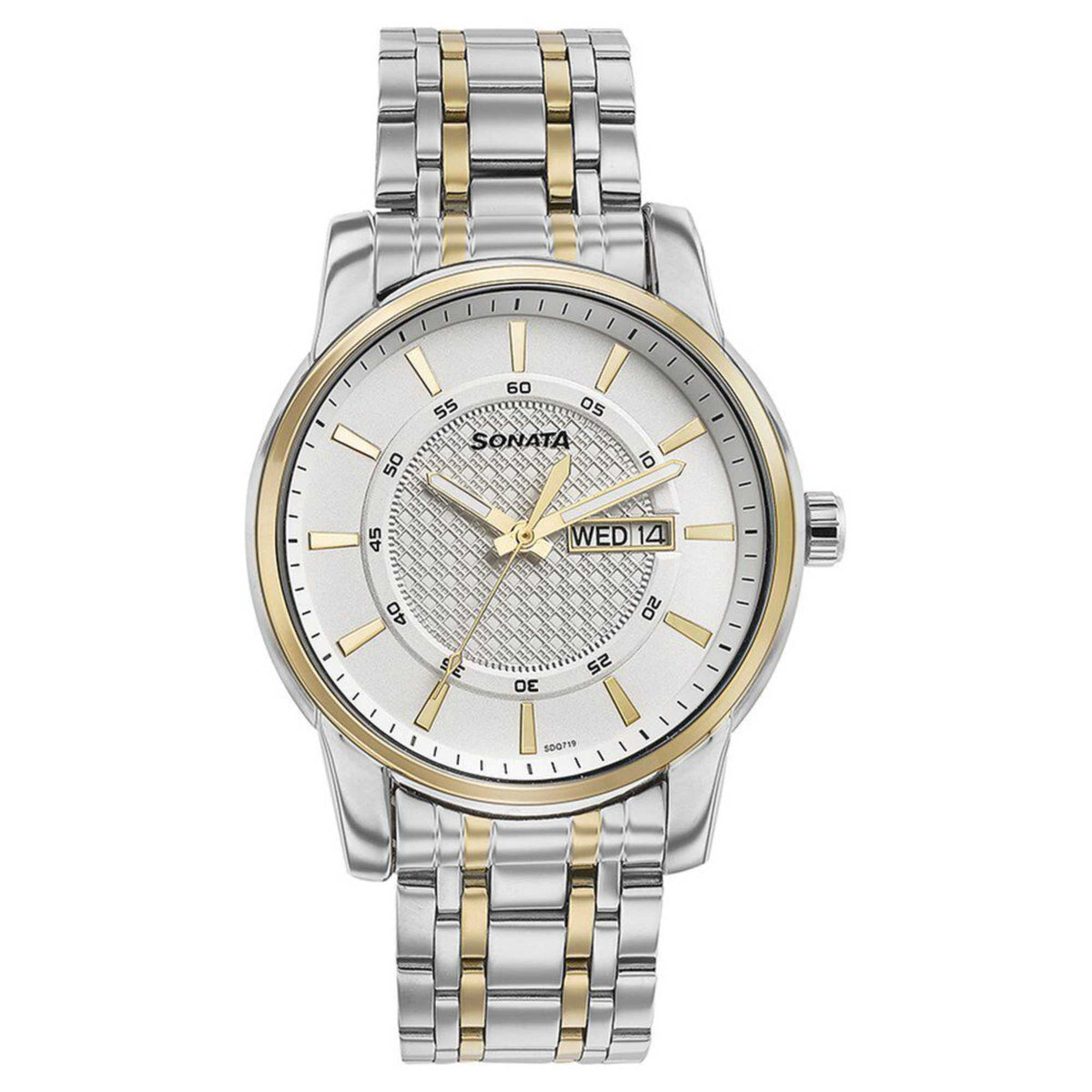 Sota Quartz Alog with Day and Date White Dial Two Toned Stainless Steel Strap Watch For Men (77141BM01)