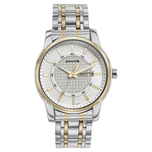 Sota Quartz Alog with Day and Date White Dial Two Toned Stainless Steel Strap Watch For Men (77141BM01)