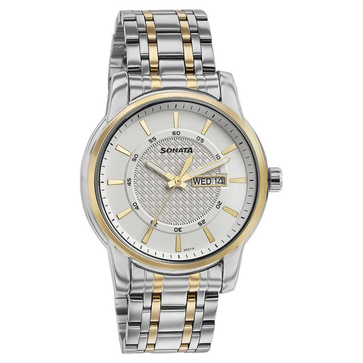 Sota Quartz Alog with Day and Date White Dial Two Toned Stainless Steel Strap Watch For Men (77141BM01)