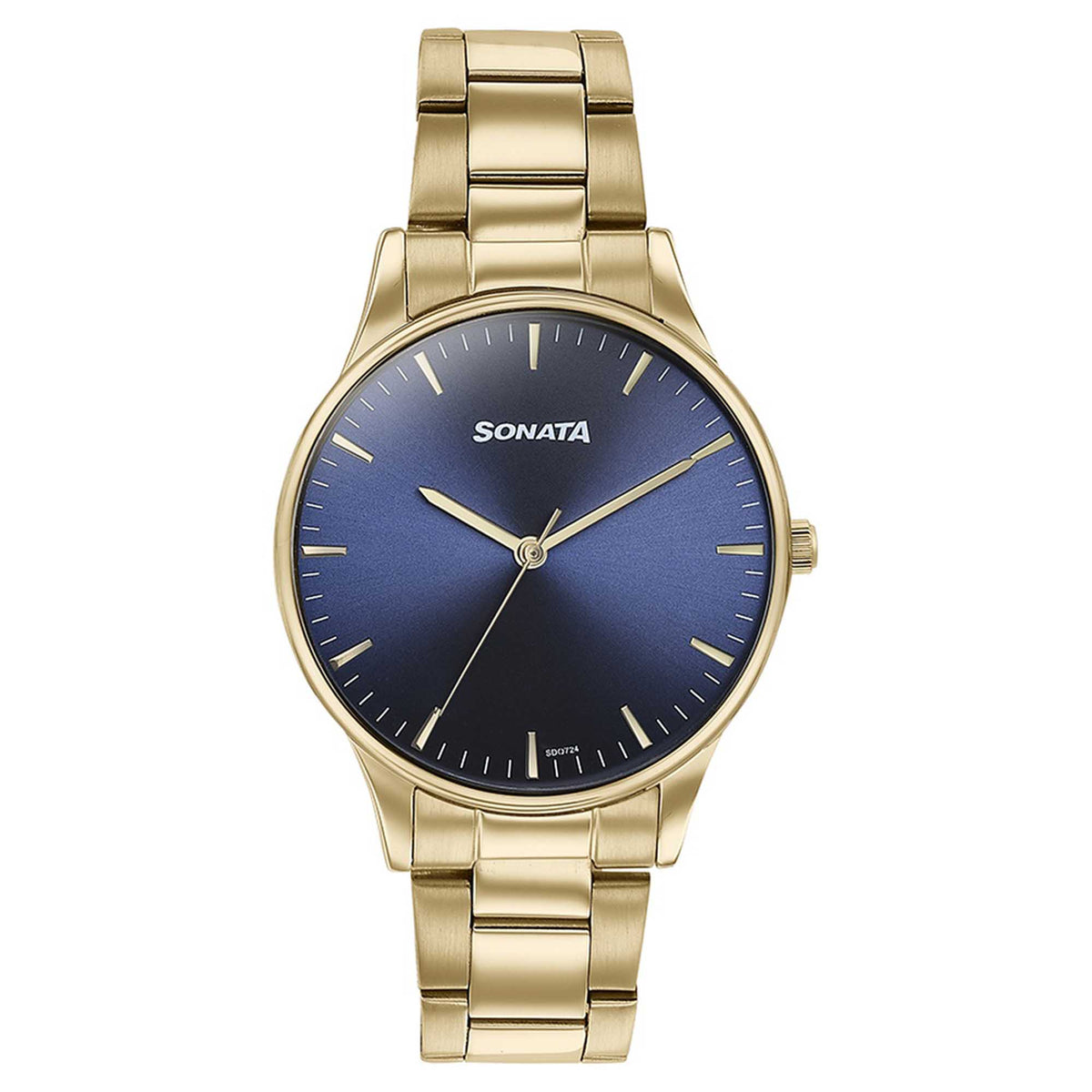 Sonata Blue Dial Gold Stainless Steel Strap Analog Watch for Men