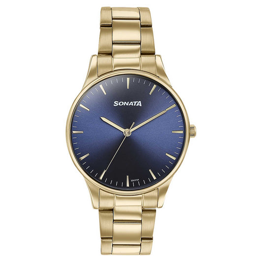 Sonata Blue Dial Gold Stainless Steel Strap Analog Watch for Men