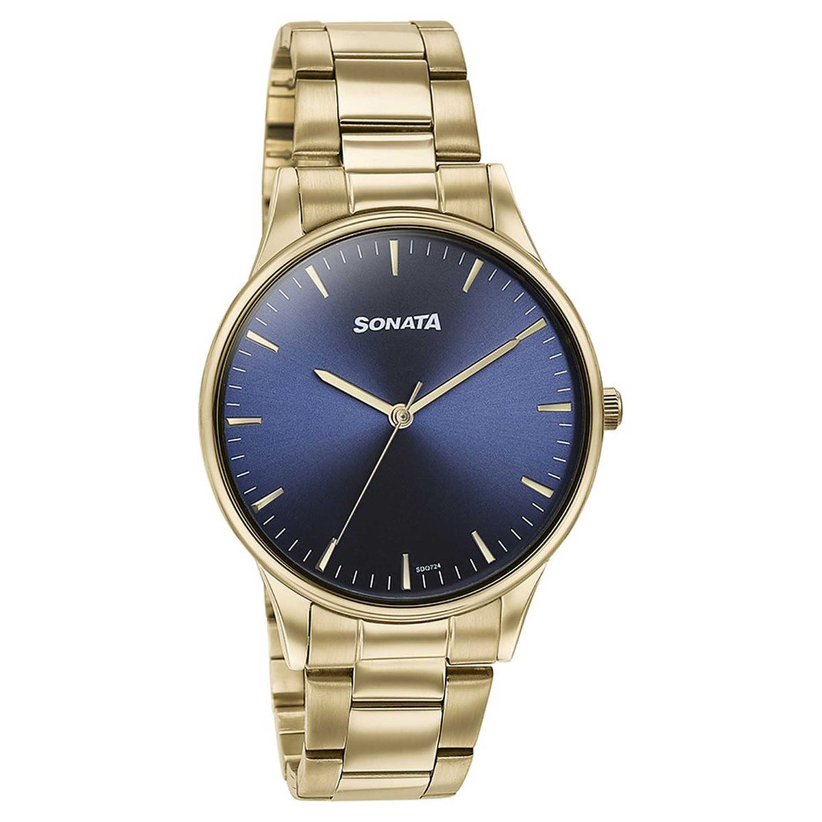 Sonata Blue Dial Gold Stainless Steel Strap Analog Watch for Men