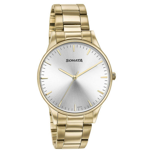 Sonata Silver Dial Gold Stainless Steel Strap Analog Watch for Men