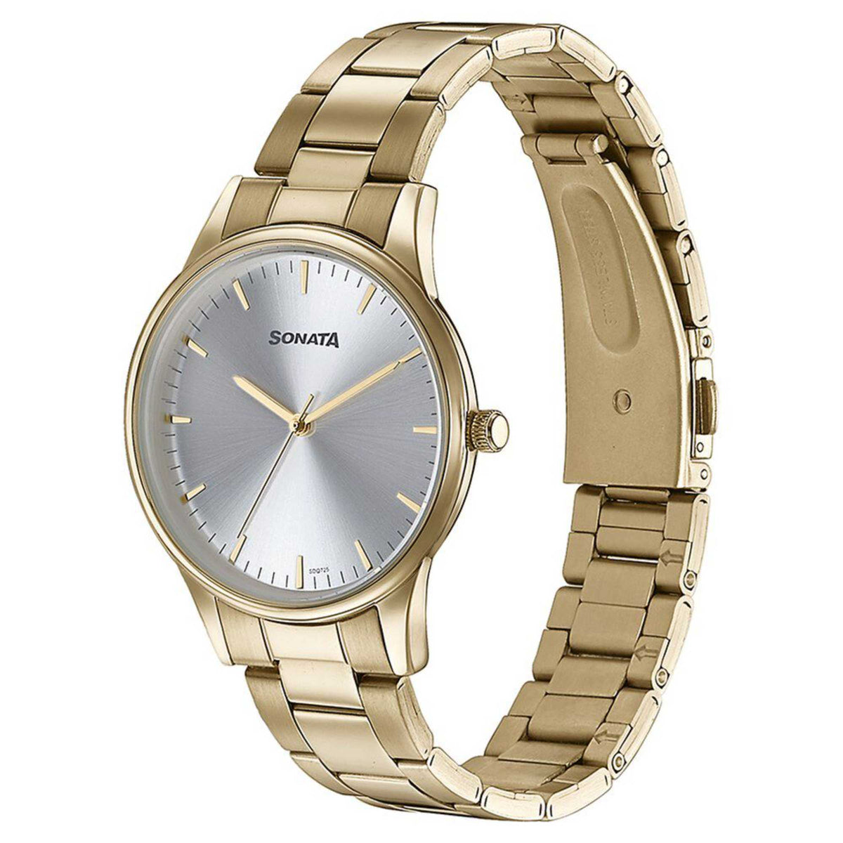 Sonata Silver Dial Gold Stainless Steel Strap Analog Watch for Men