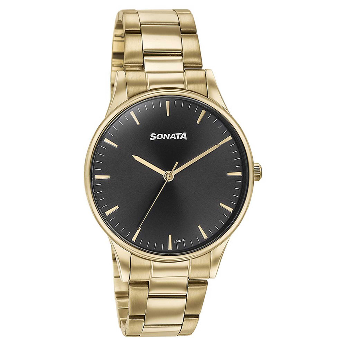 Sonata Black Dial Gold Stainless Steel Strap Analog Watch for Men